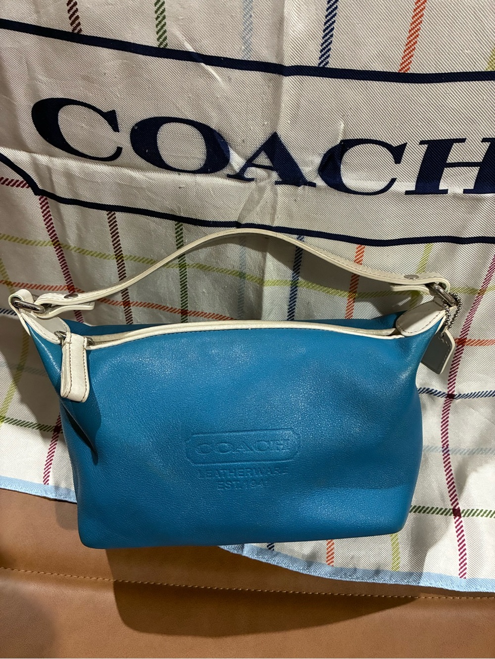 COACH Y2K Rare in Turquoise Leather Bag with Cream Trim